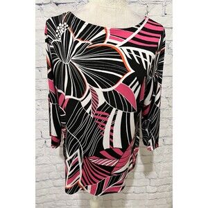 Susan Graver QVC Floral Pink Black White Top Blouse Size Small